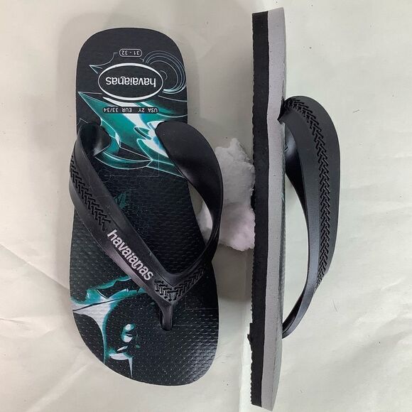 NWOT! Havaianas Batman Flip Flops Black Teal Boys Water Sandals Sz 2Y/EUR 33/34 - Picture 2 of 9